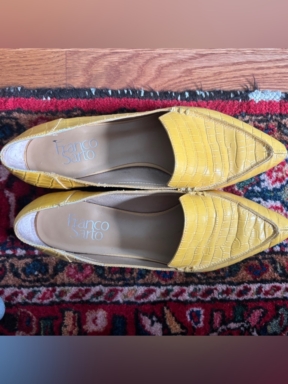 Franco Sarto Mustard Yellow Croc-Embossed Slip-On Loafers Size 7.5